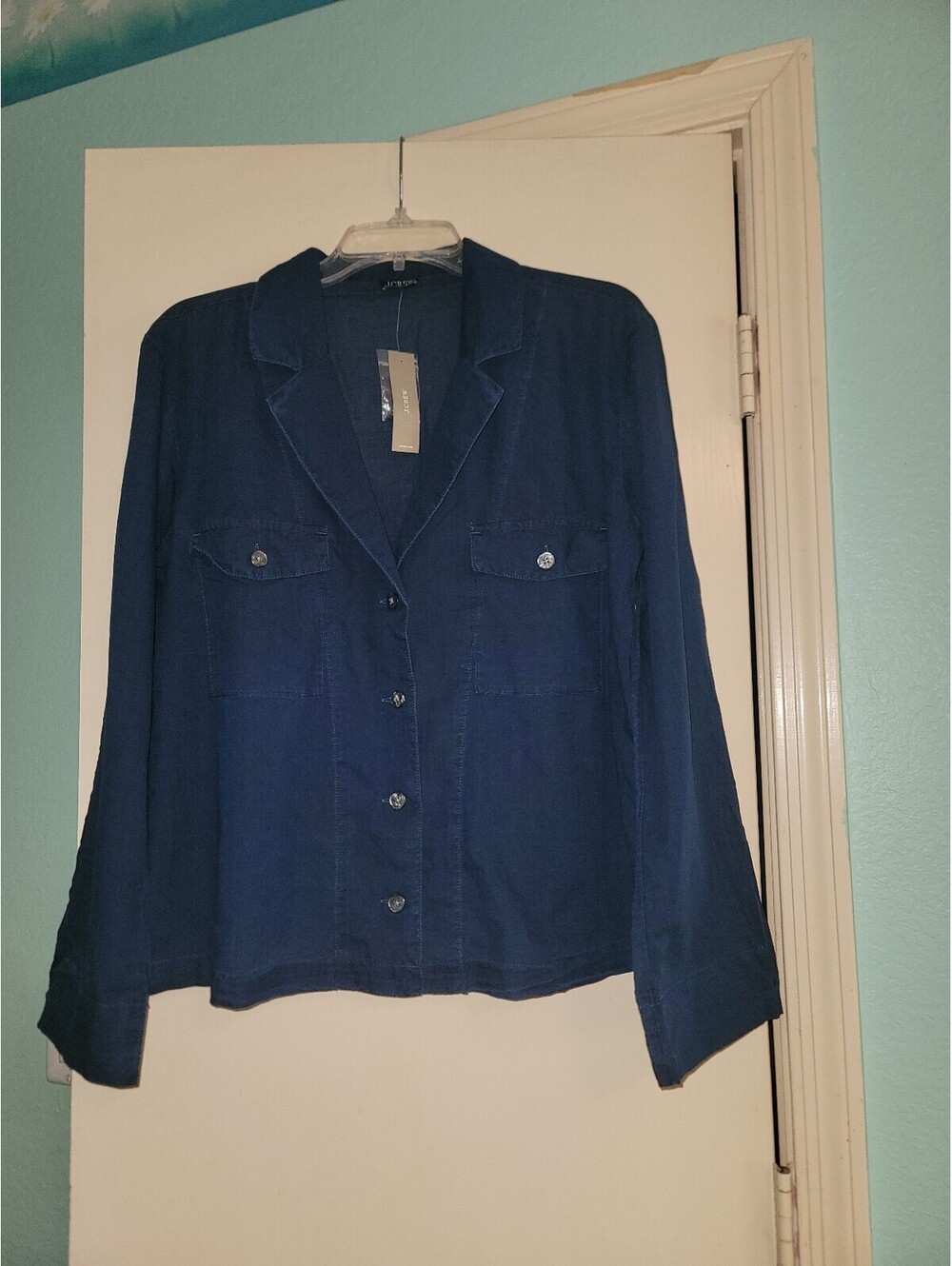 J.Crew Cotton Lightweight Safari Shirt Size 8 Dark Blue NWT